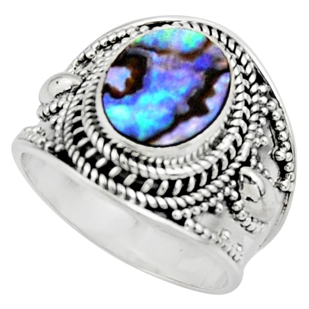 4.70cts solitaire natural abalone paua seashell 925 silver ring size 8 r51979