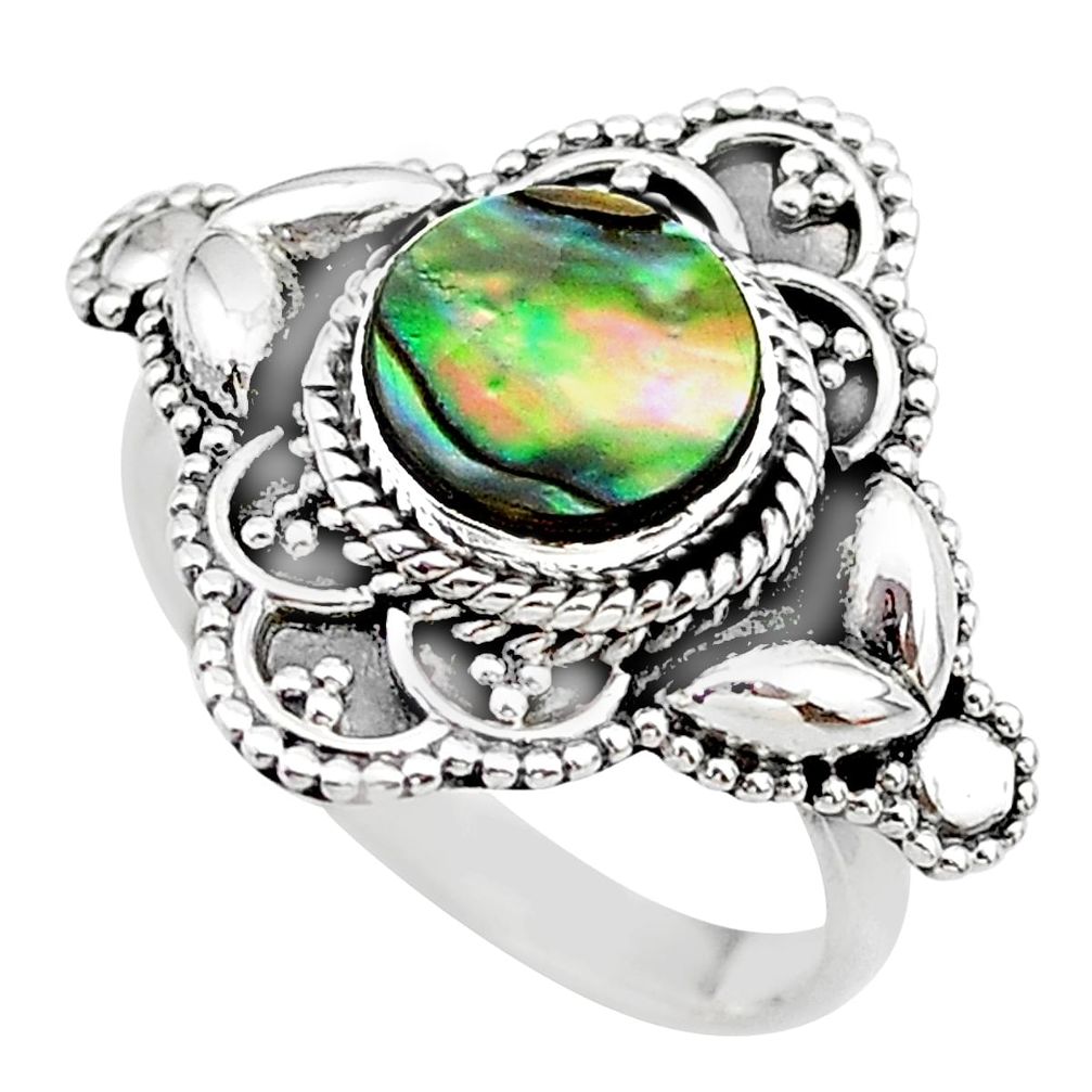 2.43cts solitaire natural abalone paua seashell 925 silver ring size 8 t20026