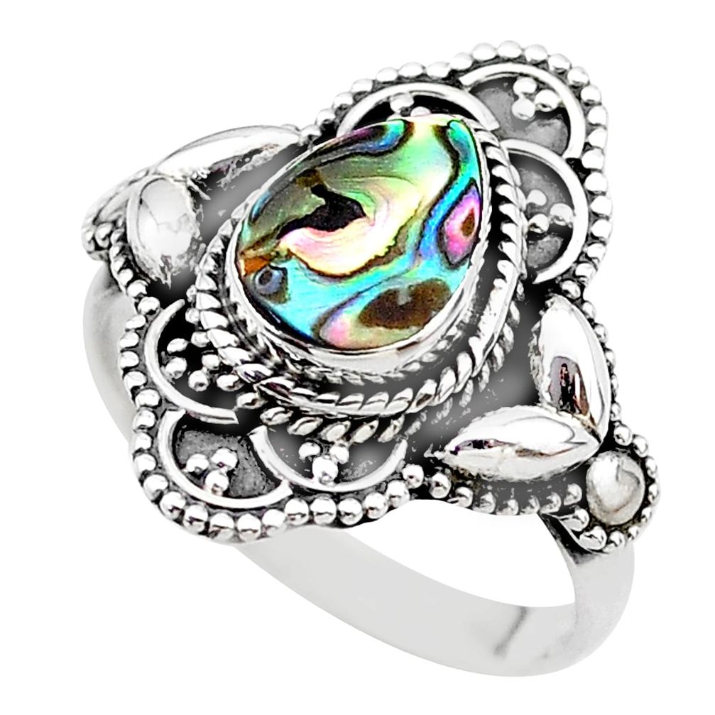 2.36cts solitaire natural abalone paua seashell 925 silver ring size 8 t20030