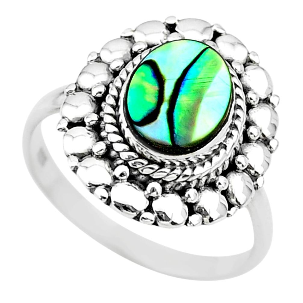 1.73cts solitaire natural abalone paua seashell 925 silver ring size 8 t20073