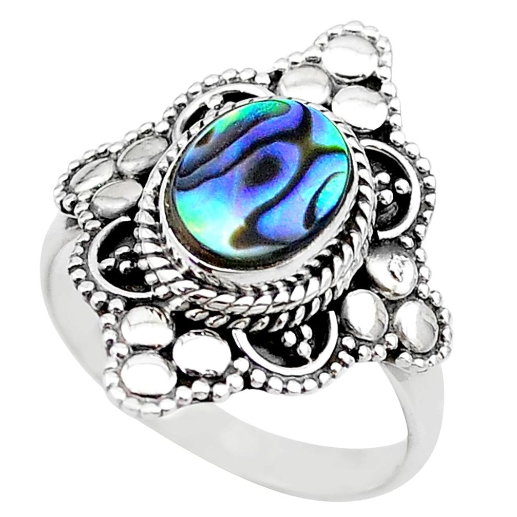 2.34cts solitaire natural abalone paua seashell 925 silver ring size 8 t20272