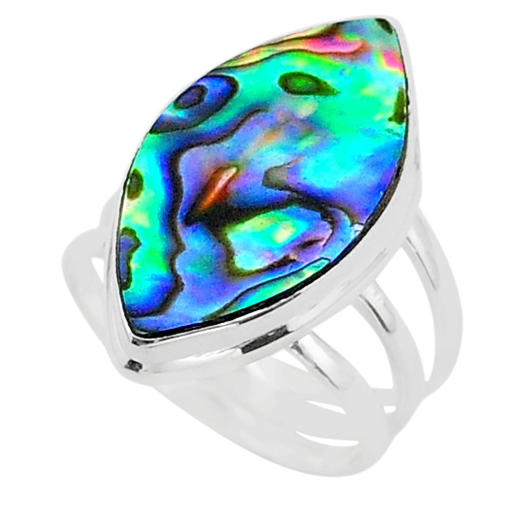 13.63cts solitaire natural abalone paua seashell 925 silver ring size 8 t40554