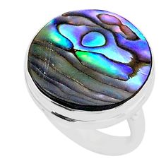 14.84cts solitaire natural abalone paua seashell 925 silver ring size 8 t40567