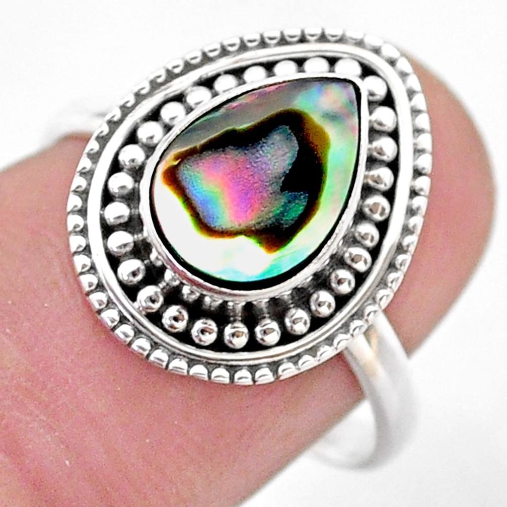 2.61cts solitaire natural abalone paua seashell 925 silver ring size 8 t46116