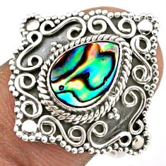 2.01cts solitaire natural abalone paua seashell 925 silver ring size 8 t94007