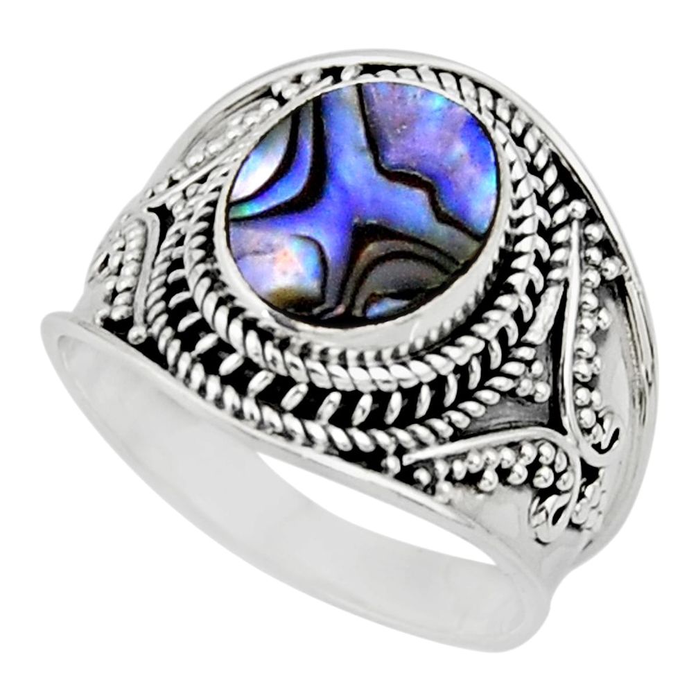 4.38cts solitaire natural abalone paua seashell 925 silver ring size 9 r51999