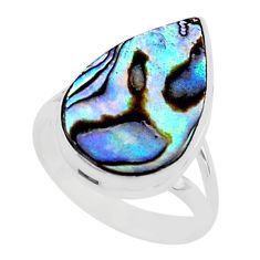11.97cts solitaire natural abalone paua seashell 925 silver ring size 9 t40562