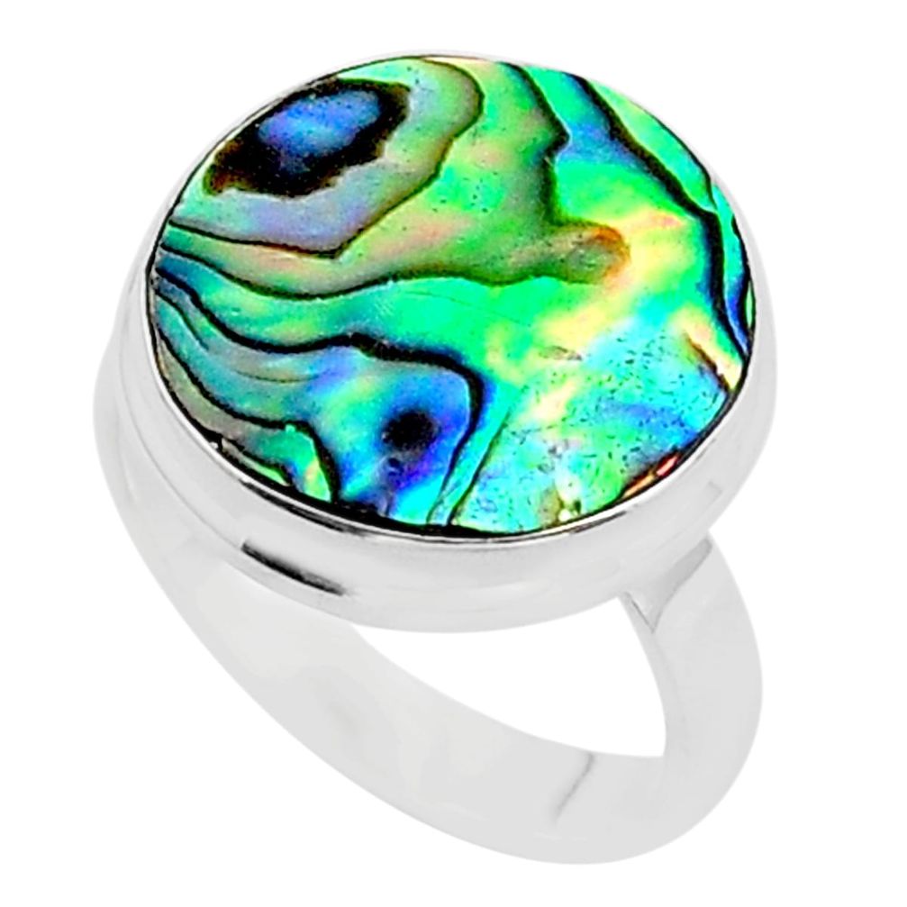 11.58cts solitaire natural abalone paua seashell 925 silver ring size 9 t40575