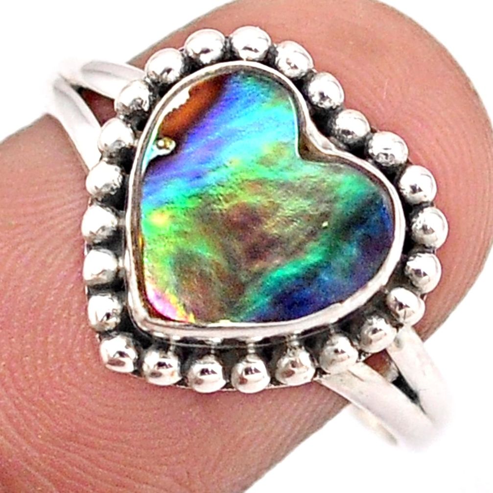 3.26cts solitaire natural abalone paua seashell 925 silver ring size 9 t87254