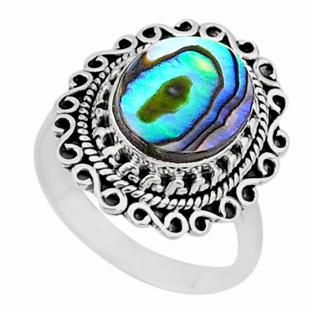 4.32cts solitaire natural abalone paua seashell 925 silver ring size 7.5 t15487