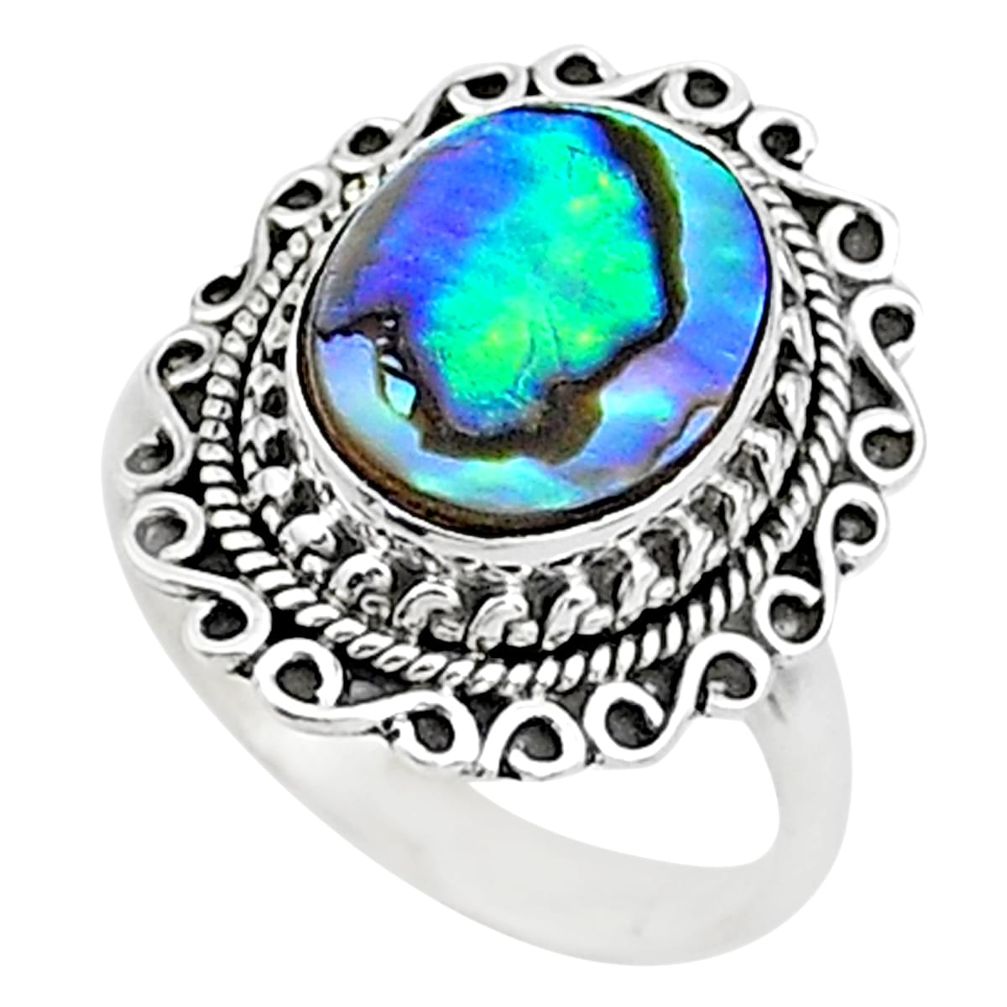 3.40cts solitaire natural abalone paua seashell 925 silver ring size 7.5 t15532