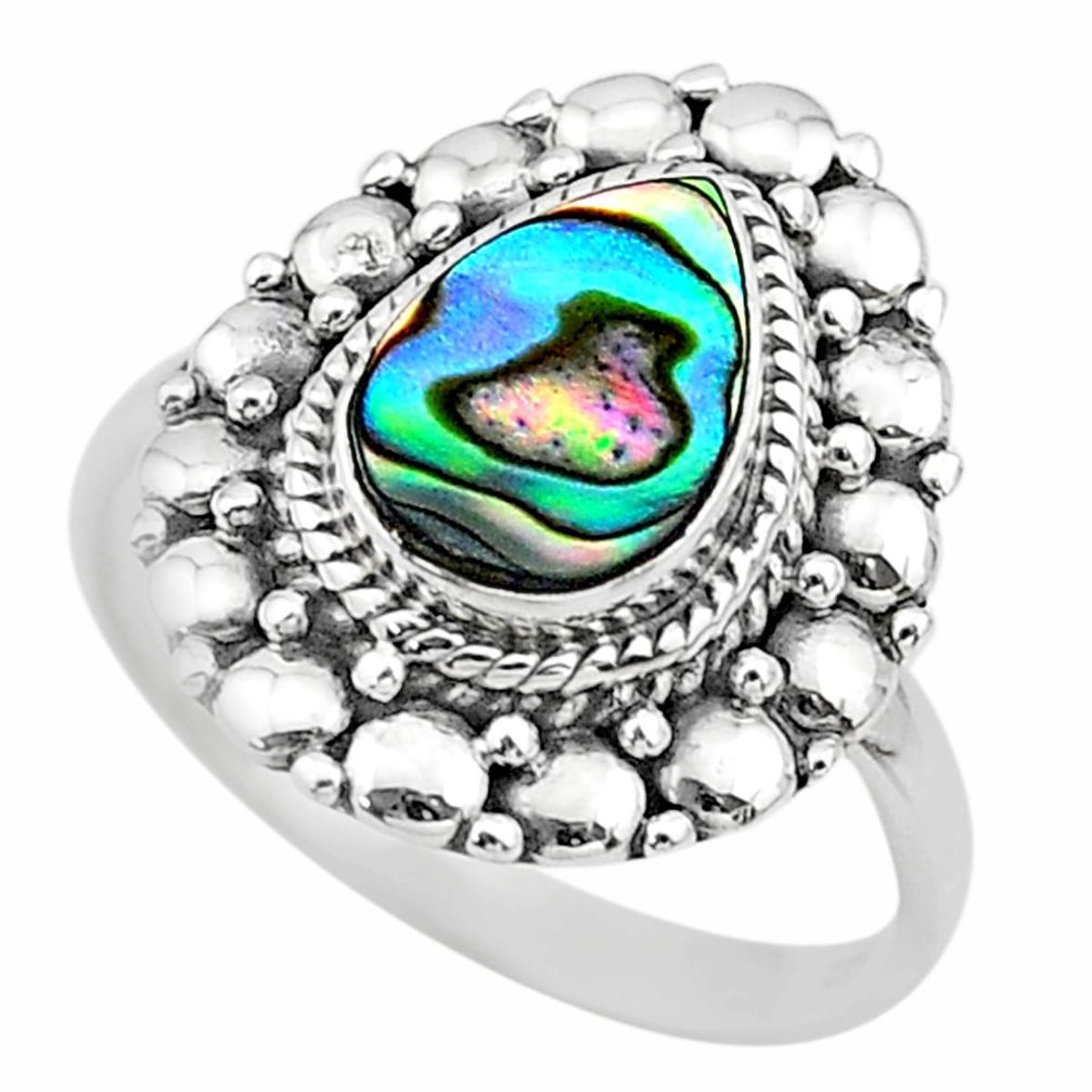 2.13cts solitaire natural abalone paua seashell 925 silver ring size 7.5 t20067