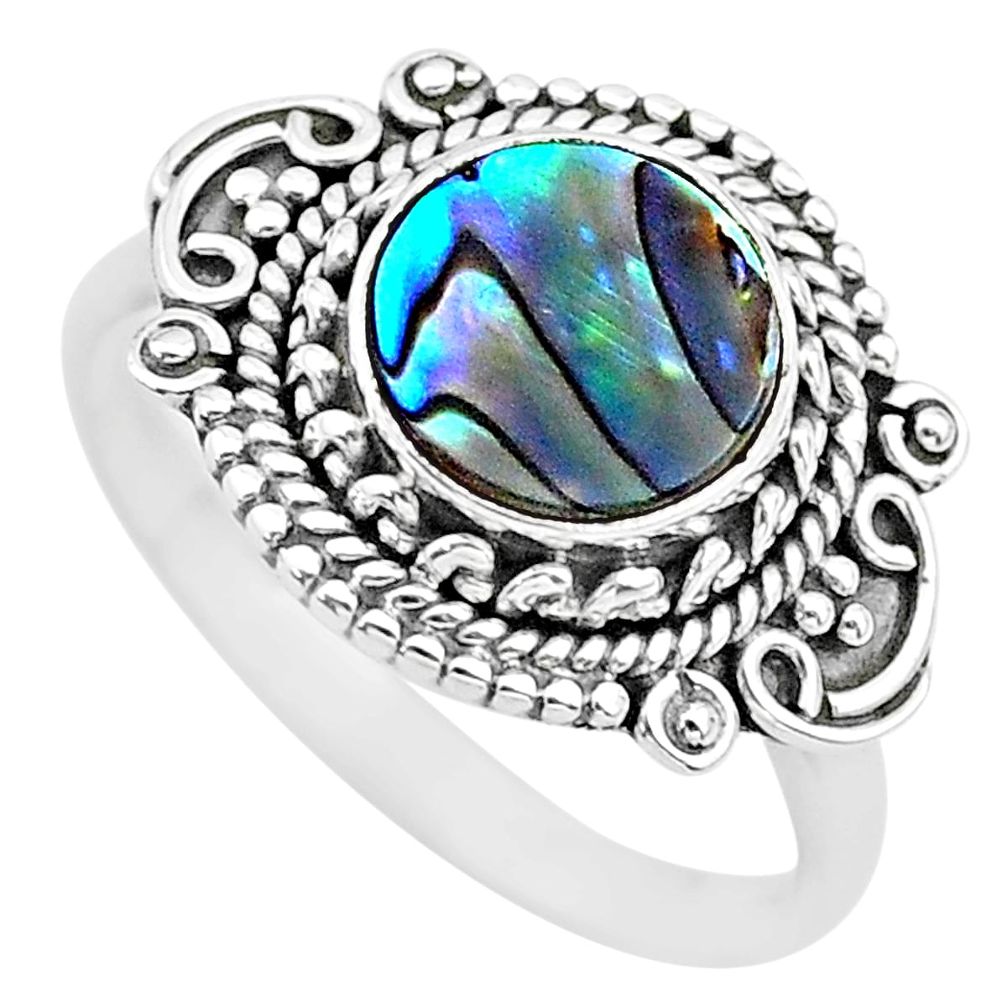 2.55cts solitaire natural abalone paua seashell 925 silver ring size 8.5 t20114