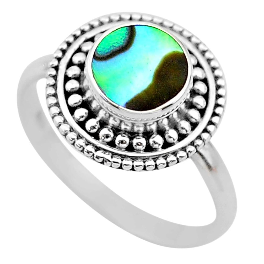 2.13cts solitaire natural abalone paua seashell 925 silver ring size 8.5 t20145