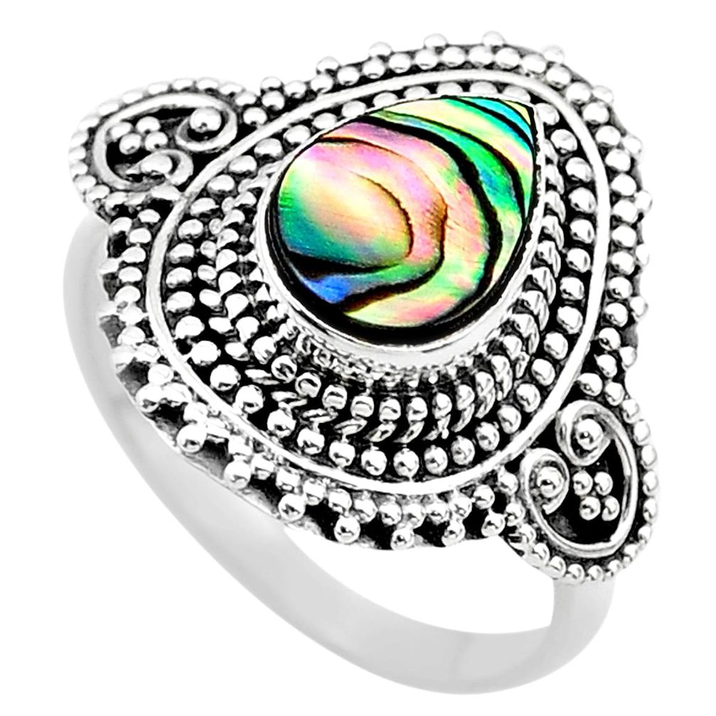2.58cts solitaire natural abalone paua seashell 925 silver ring size 8.5 t20188