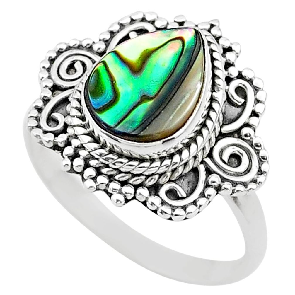 2.30cts solitaire natural abalone paua seashell 925 silver ring size 7.5 t20207
