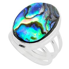 14.41cts solitaire natural abalone paua seashell 925 silver ring size 7.5 t40570