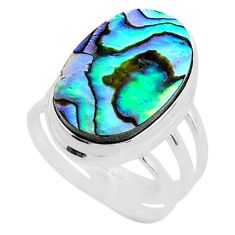 14.41cts solitaire natural abalone paua seashell 925 silver ring size 8.5 t40571