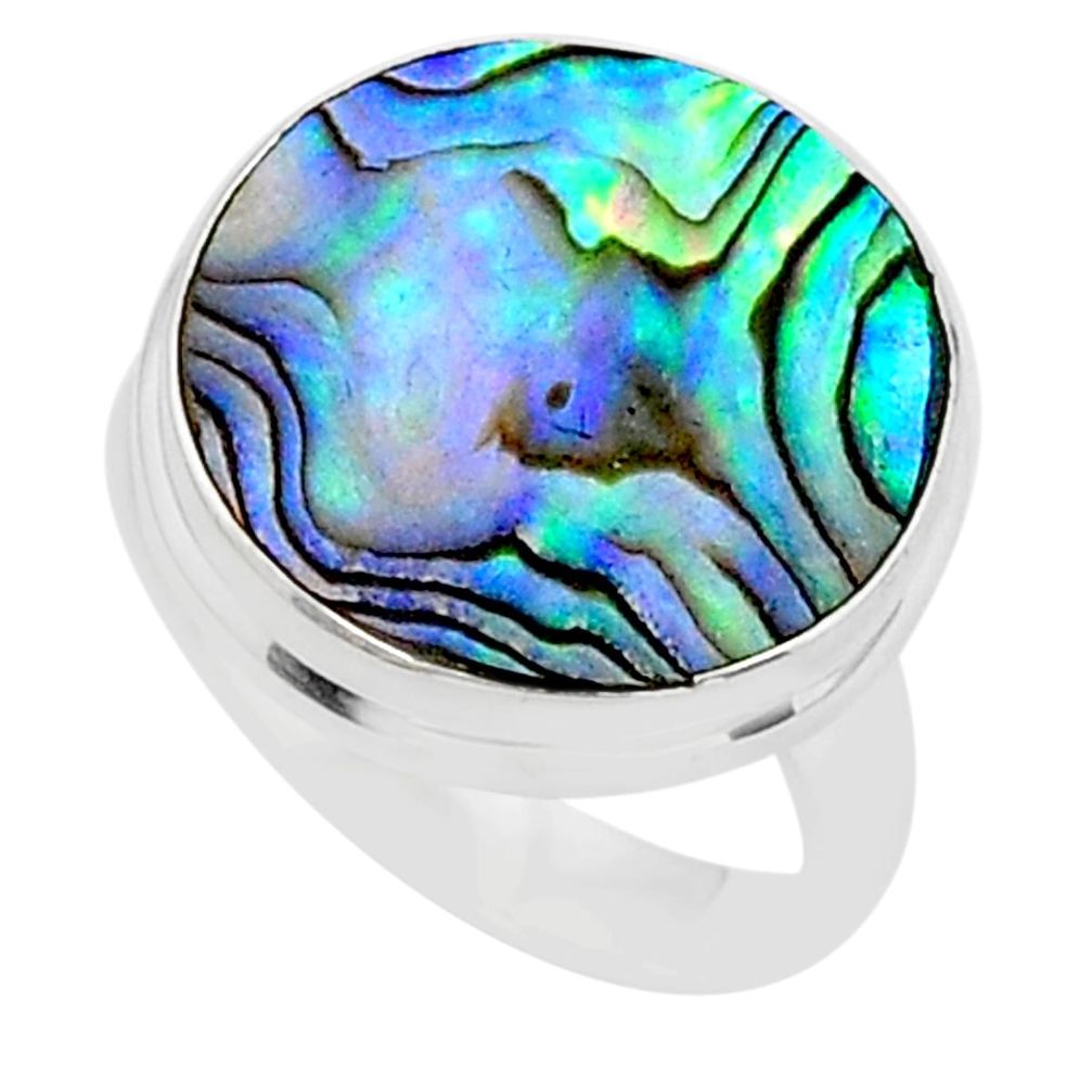 11.25cts solitaire natural abalone paua seashell 925 silver ring size 8.5 t40578