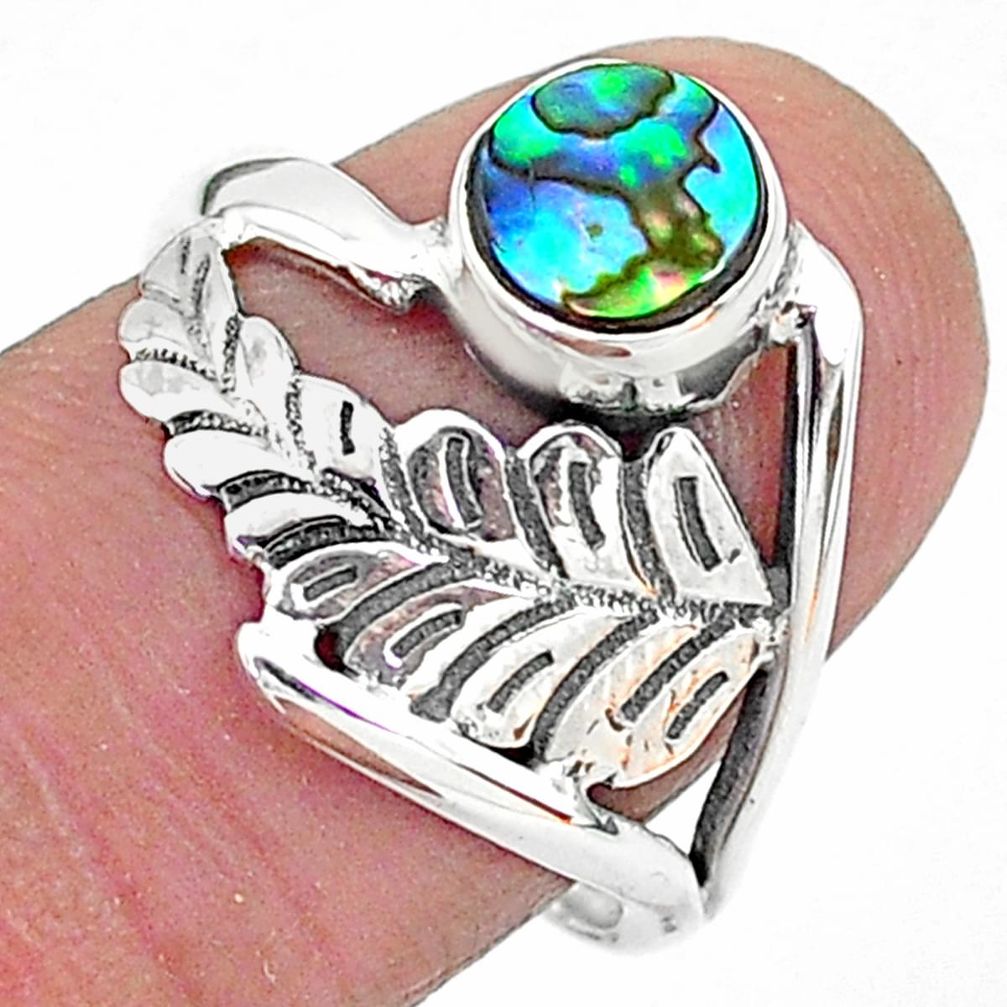 0.98cts solitaire natural abalone paua seashell 925 silver ring size 7.5 t6368