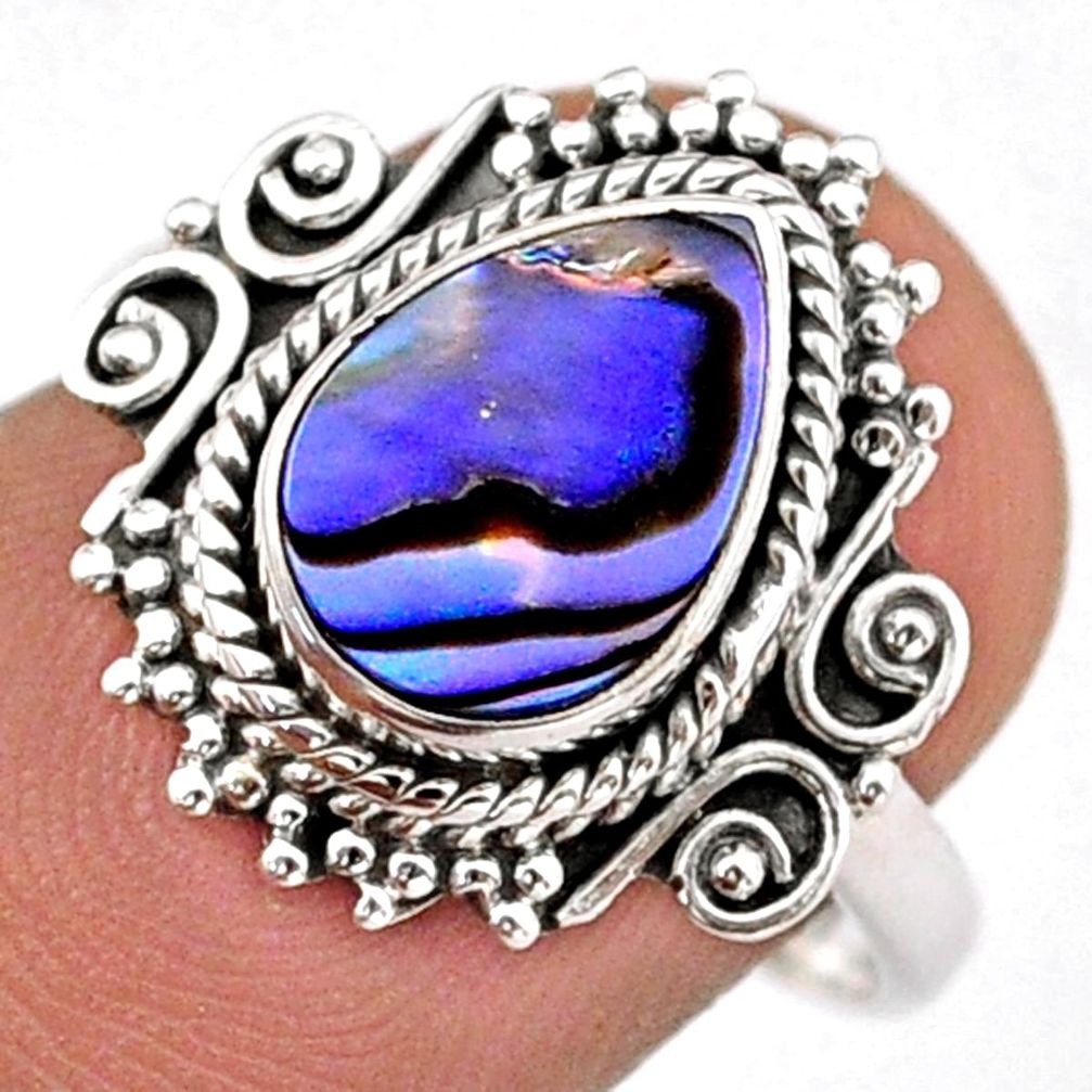 2.44cts solitaire natural abalone paua seashell 925 silver ring size 7.5 t94067