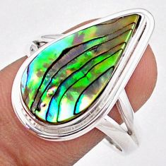 6.78cts solitaire natural abalone paua seashell 925 silver ring size 9.5 u2321