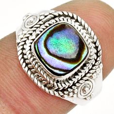 2.78cts solitaire natural abalone paua seashell 925 silver ring size 6.5 y3168