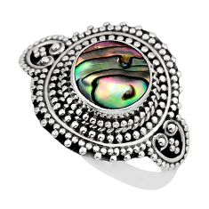 2.24cts solitaire natural abalone paua seashell 925 silver ring size 7.5 y48167