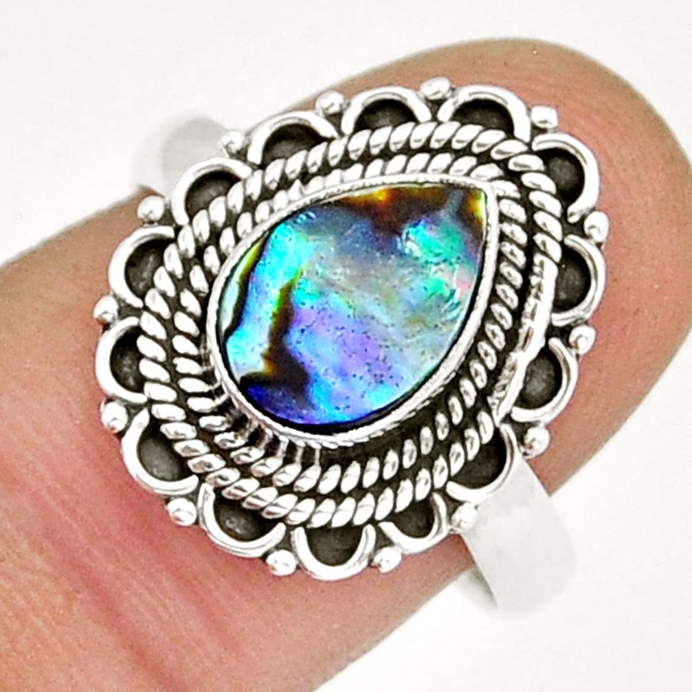 2.30cts solitaire natural abalone paua seashell 925 silver ring size 8.5 y6542