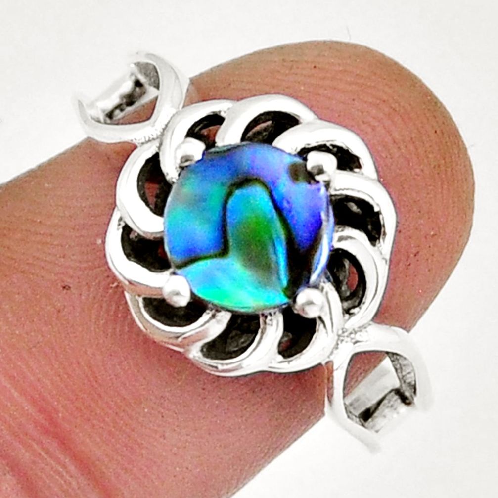 1.73cts solitaire natural abalone paua seashell 925 silver ring size 7.5 y6547