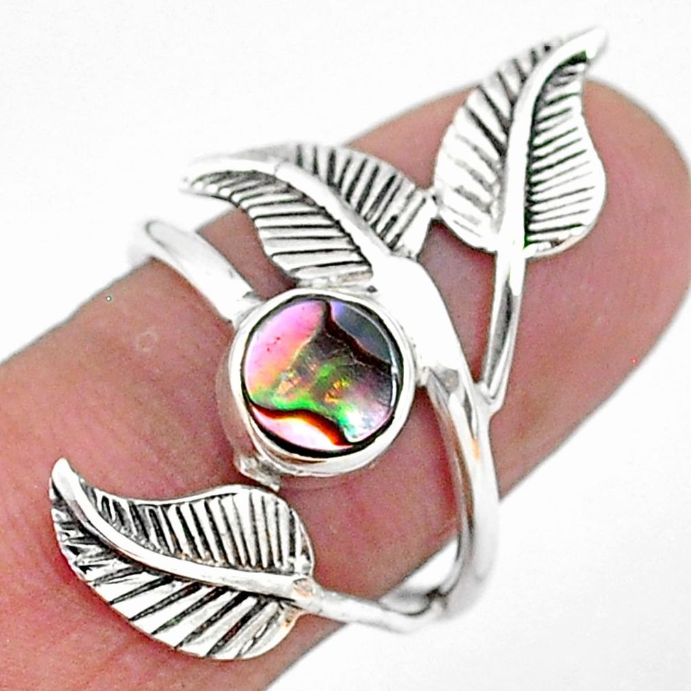 1.00cts solitaire natural abalone paua seashell silver leaf ring size 7.5 t6369