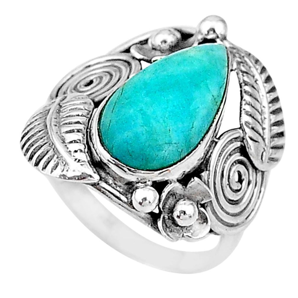 6.80cts solitaire natural amazonite (hope stone) 925 silver ring size 7.5 t10377