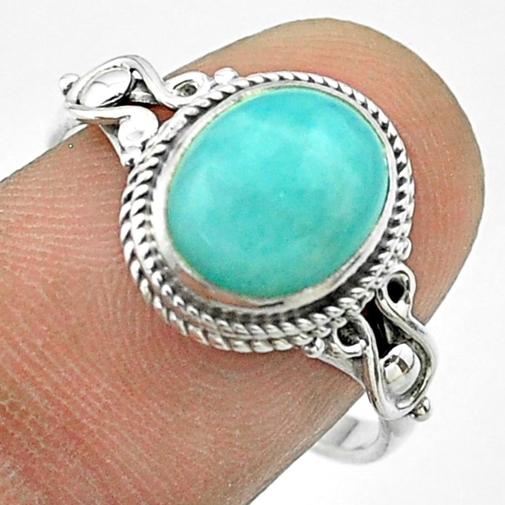 4.18cts solitaire natural amazonite (hope stone) 925 silver ring size 8.5 t57456