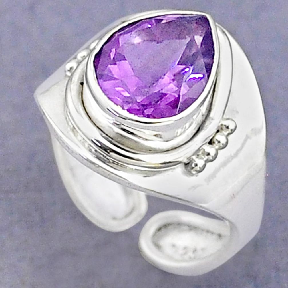 3.59cts solitaire natural amethyst 925 silver adjustable ring size 5 t8776