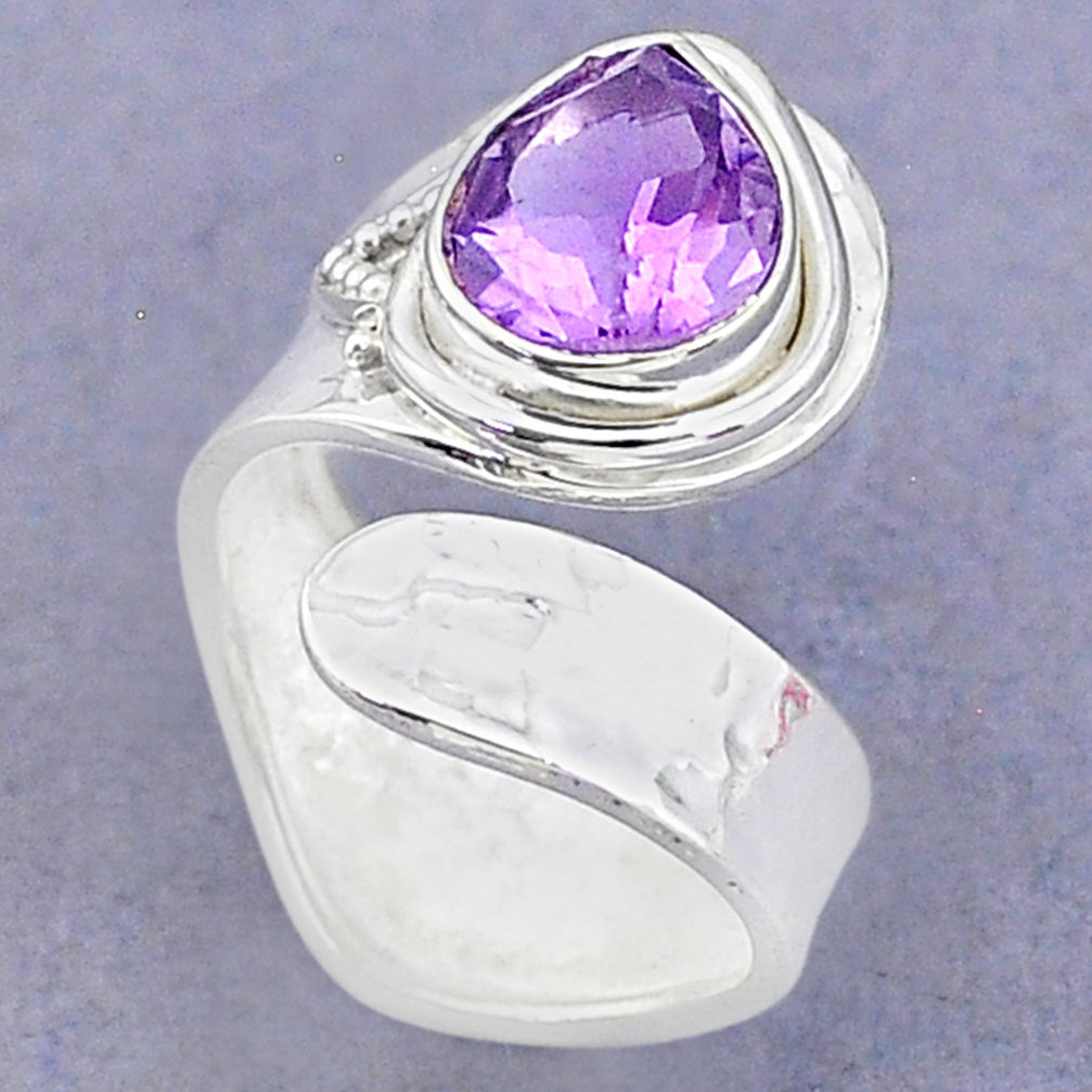 4.22cts solitaire natural amethyst 925 silver adjustable ring size 6 t8773