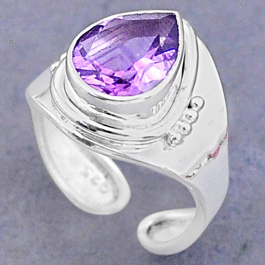 3.91cts solitaire natural amethyst 925 silver adjustable ring size 6 t8797