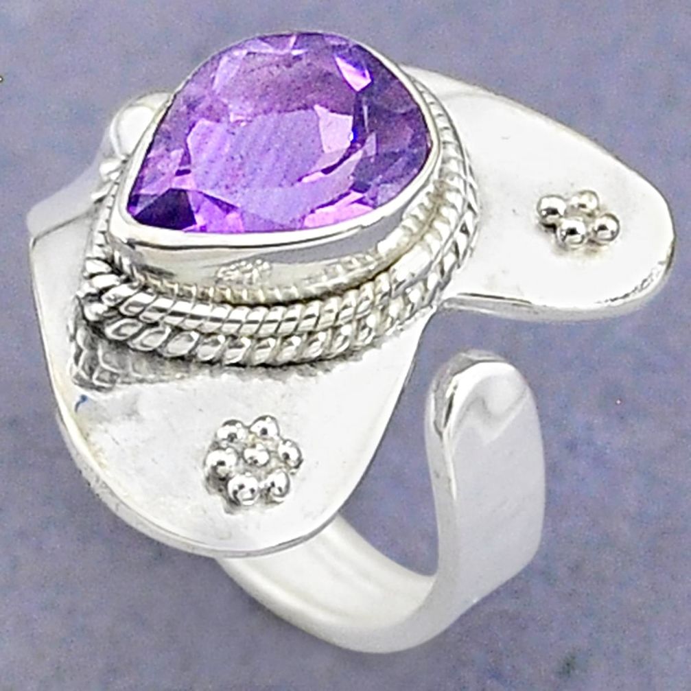 4.02cts solitaire natural amethyst 925 silver adjustable ring size 7 t8763