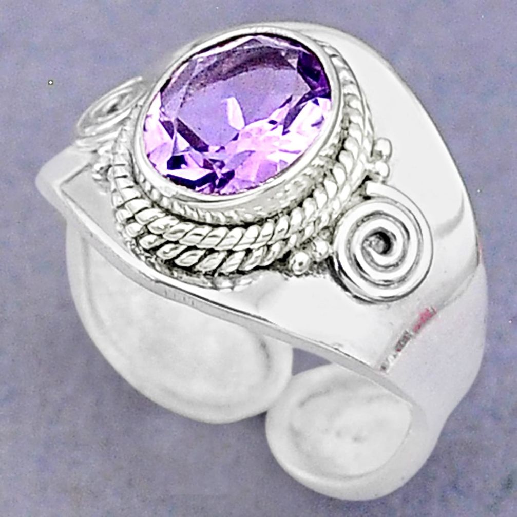 3.26cts solitaire natural amethyst 925 silver adjustable ring size 7 t8799