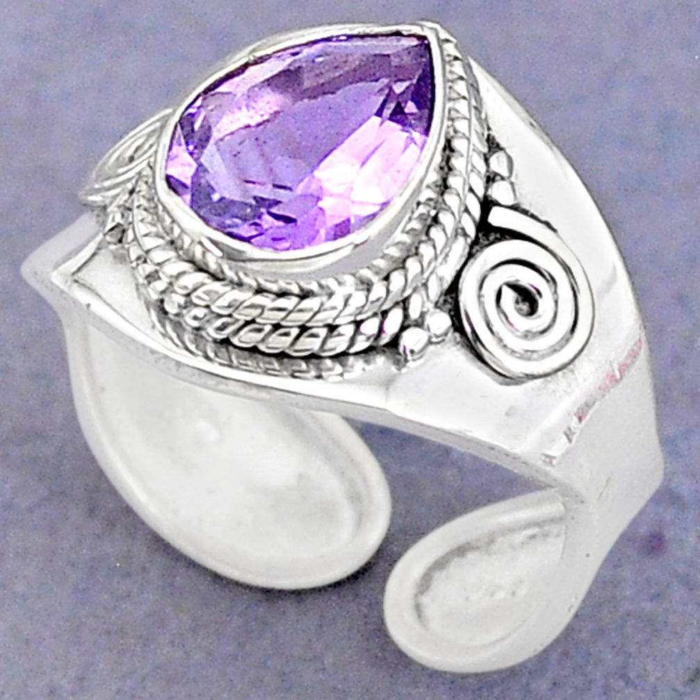 4.02cts solitaire natural amethyst 925 silver adjustable ring size 8 t8785