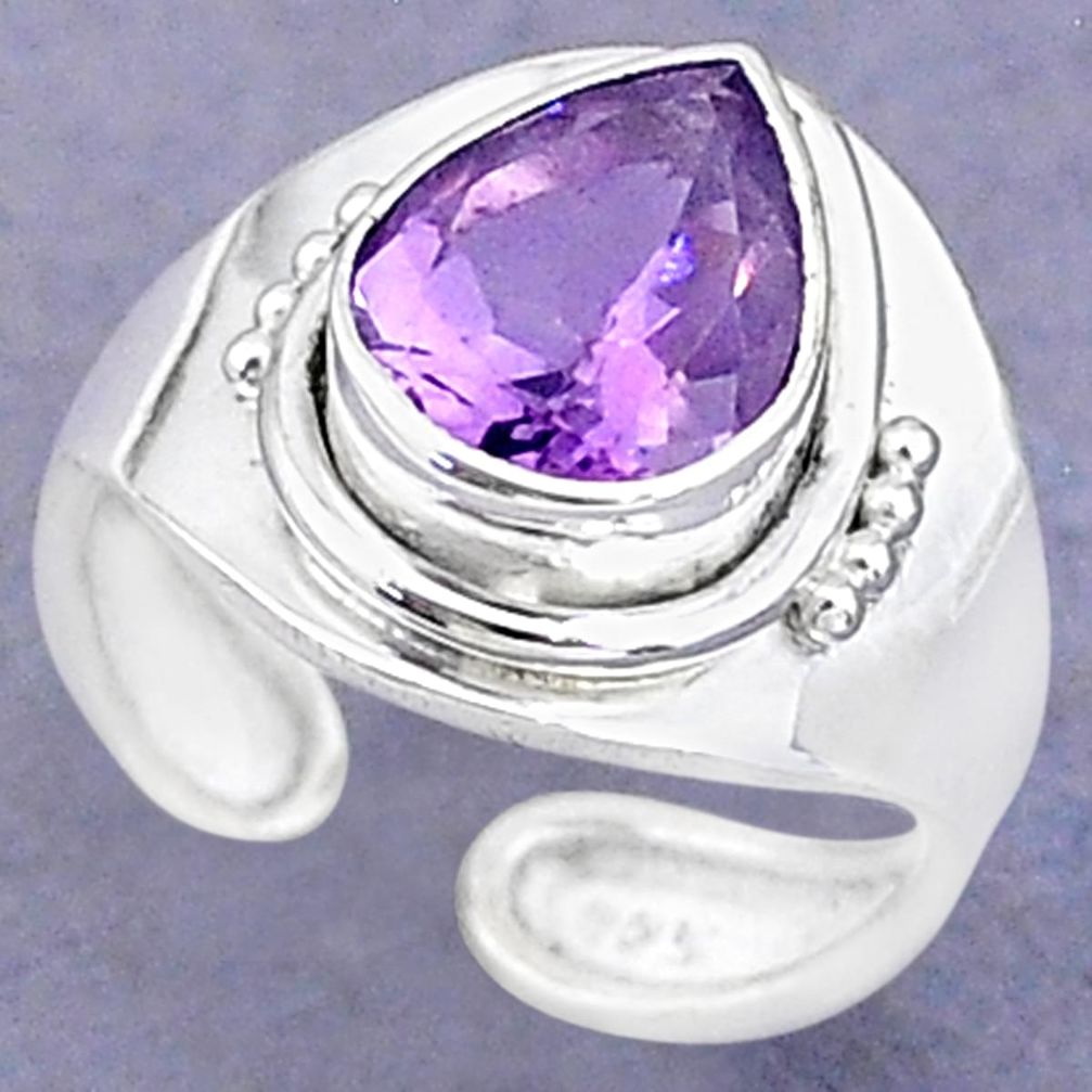 3.95cts solitaire natural amethyst 925 silver adjustable ring size 5.5 t8803