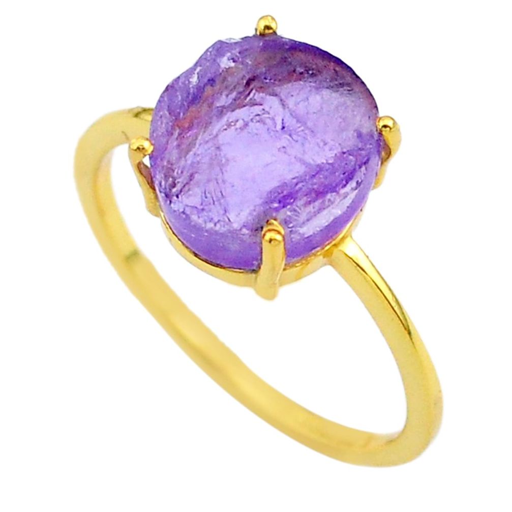 5.54cts solitaire natural amethyst raw 14k gold handmade ring size 11 t33203