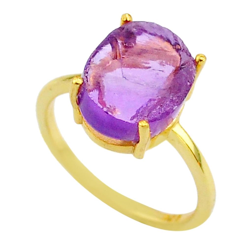 5.18cts solitaire natural amethyst raw 14k gold handmade ring size 8 t33219