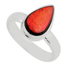 2.56cts solitaire natural ammolite (canadian) 925 silver ring size 6.5 n3454