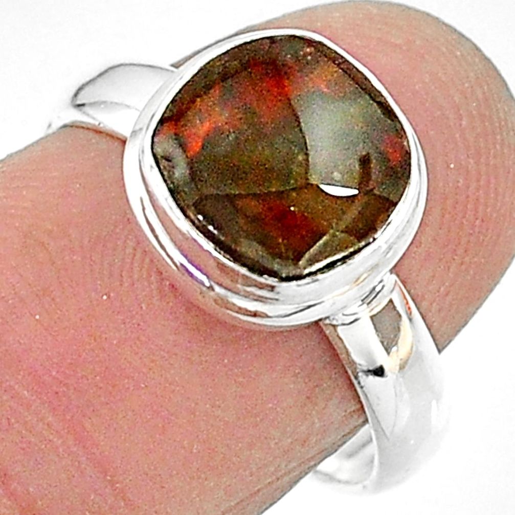 4.08cts solitaire natural ammolite (canadian) 925 silver ring size 7 t18848
