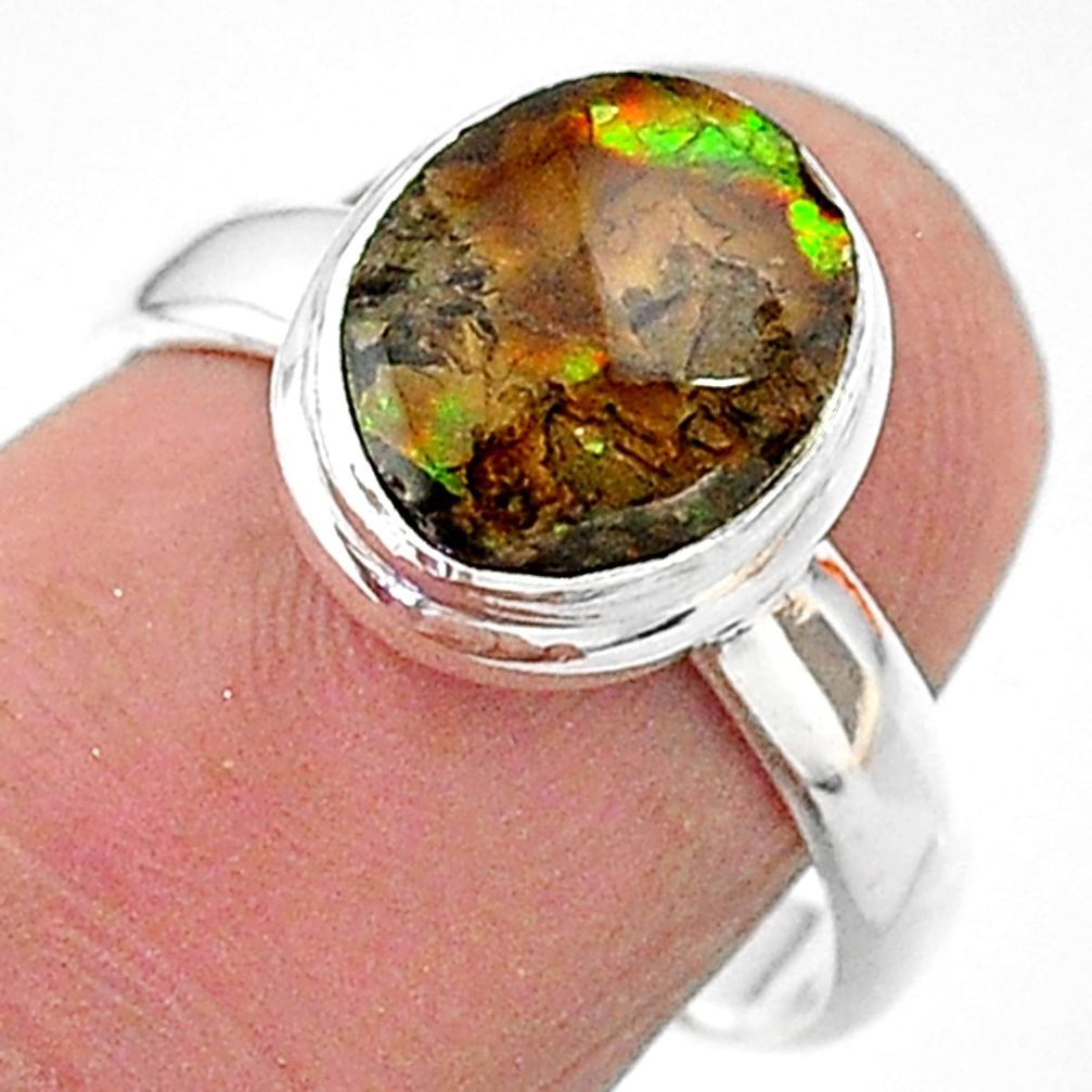 4.08cts solitaire natural ammolite (canadian) 925 silver ring size 7 t18864