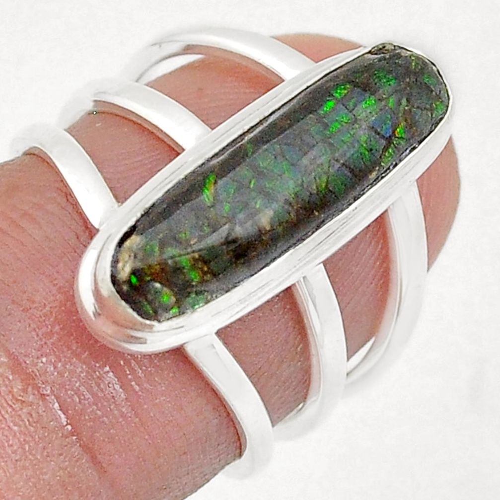 5.48cts solitaire natural ammolite (canadian) fancy silver ring size 6 u59010
