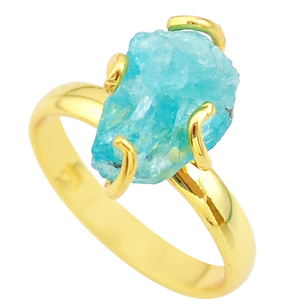 6.70cts solitaire natural apatite rough 925 silver 14k gold ring size 9 t36871