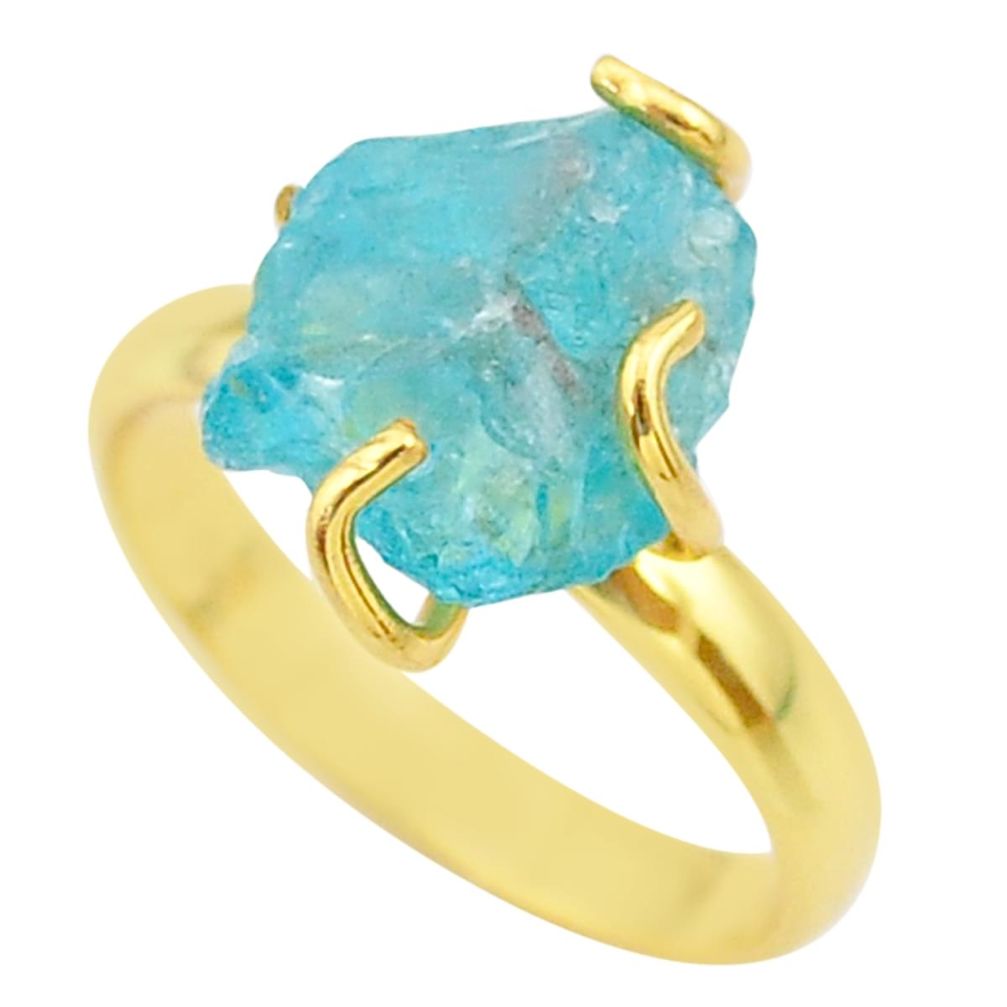 6.70cts solitaire natural apatite rough 925 silver 14k gold ring size 9 t36874
