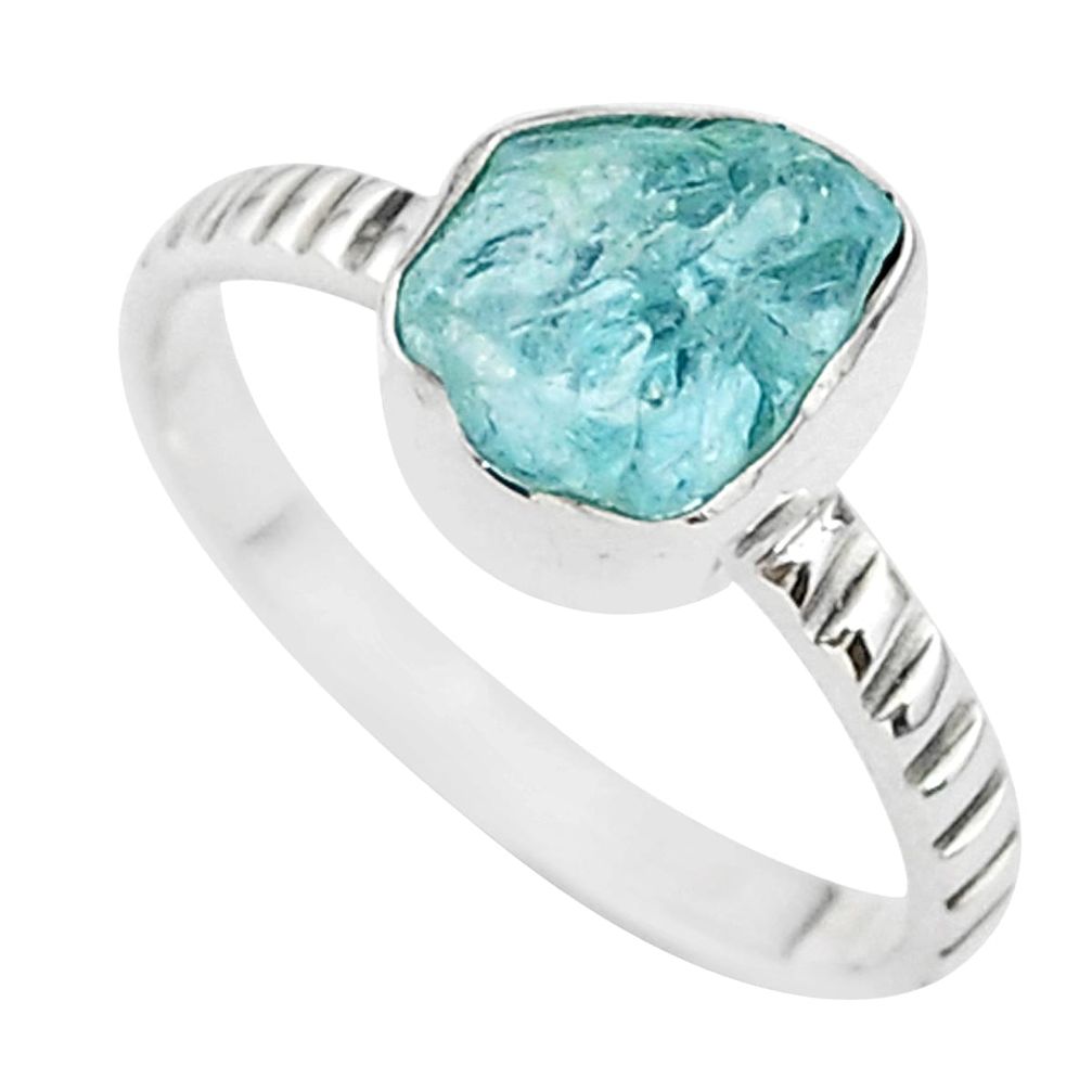 3.62cts solitaire natural aqua aquamarine raw 925 silver ring size 8 t35467