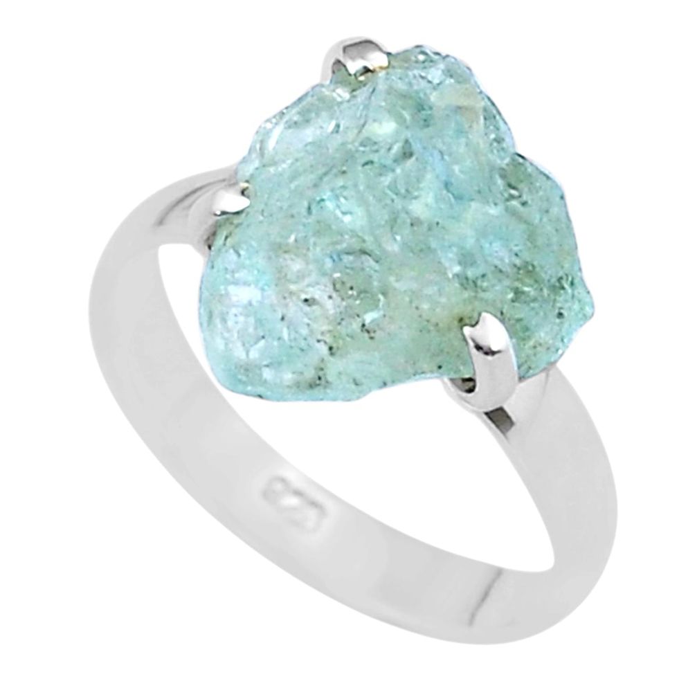 6.12cts solitaire natural aqua aquamarine rough 925 silver ring size 8 u38022